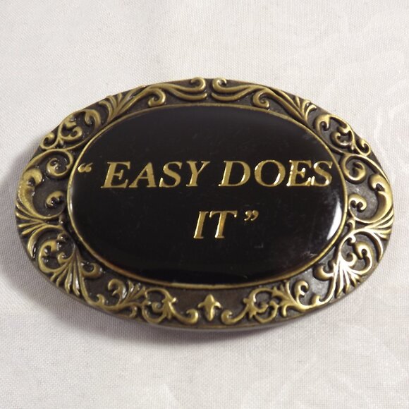 Gold and Black "Easy Does It" Belt Buckle - Picture 1 of 10